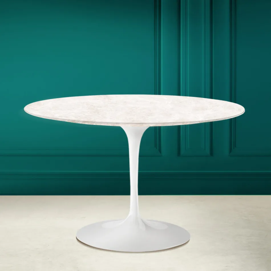 Mesa Tulip Eero Saarinen H 73 en Crema Diamante Cerámica Made in Italy - Escarlata viadurini