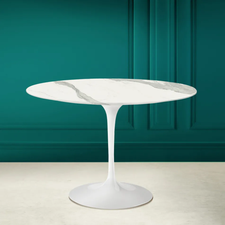 Mesa Tulip Eero Saarinen H 73 en Cerámica Statuario Full Vein Made in Italy - Escarlata viadurini