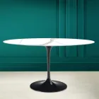 Mesa Tulip Eero Saarinen H 73 Ovalada en Cerámica Calacatta Michelangelo viadurini