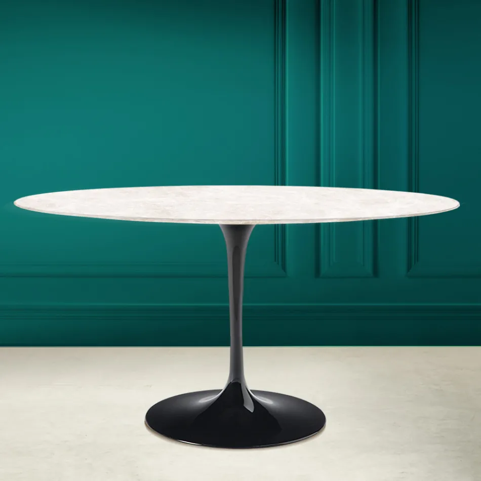 Mesa Tulip Eero Saarinen H 73 Ovalada en Cerámica Crema Diamante Made in Italy - Escarlata viadurini