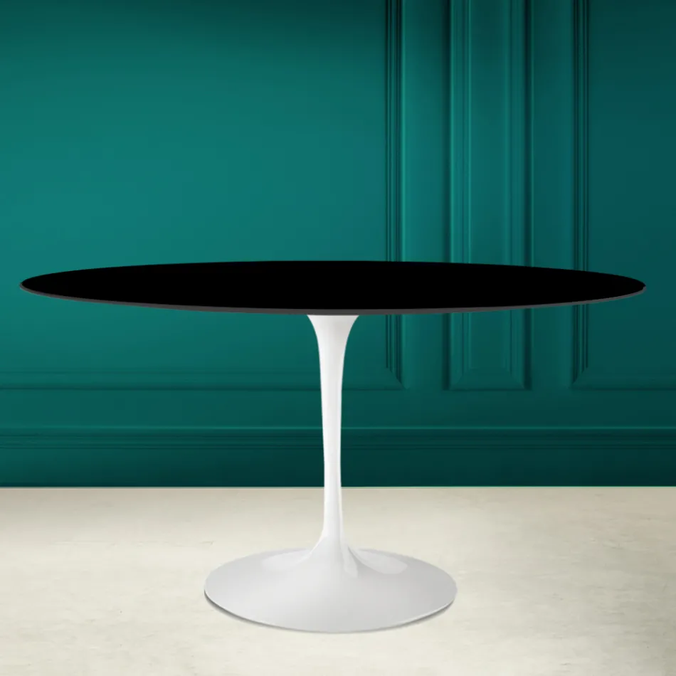 Mesa Tulip Eero Saarinen H 73 Ovalada en Cerámica Negro Absoluto Made in Italy - Escarlata viadurini