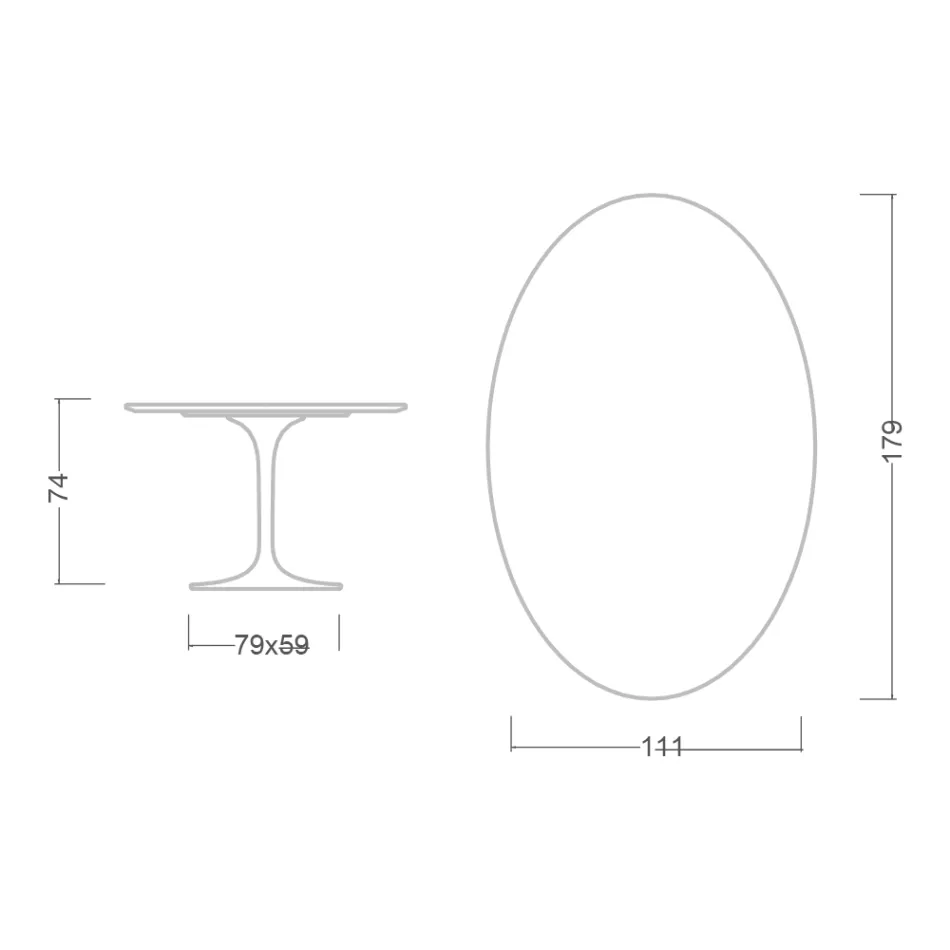 Mesa Tulip Eero Saarinen H 73 Oval en Cerámica Noir Laurent Made in Italy - Escarlata viadurini