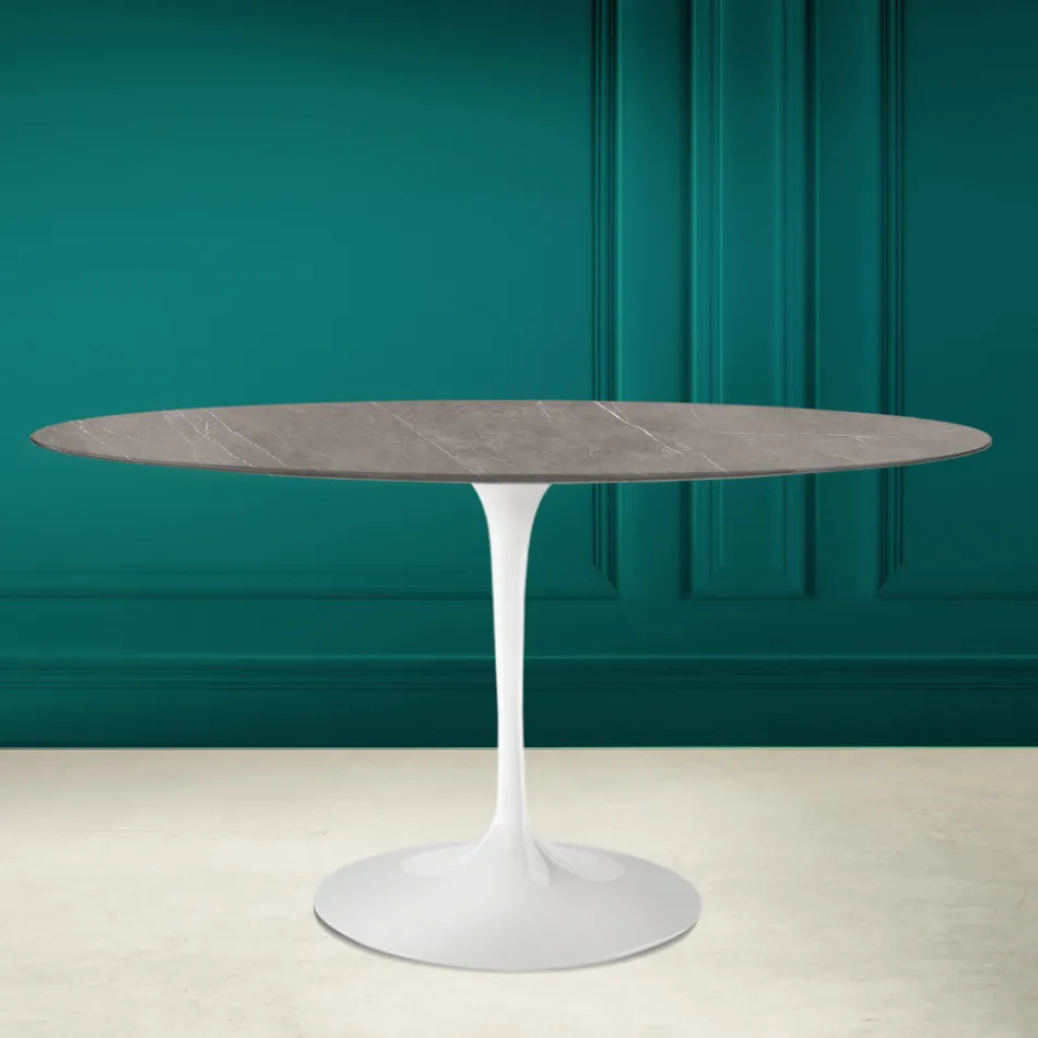 Mesa Tulip Eero Saarinen H 73 Ovalada en Cerámica Pietra Gris Made in Italy - Escarlata viadurini