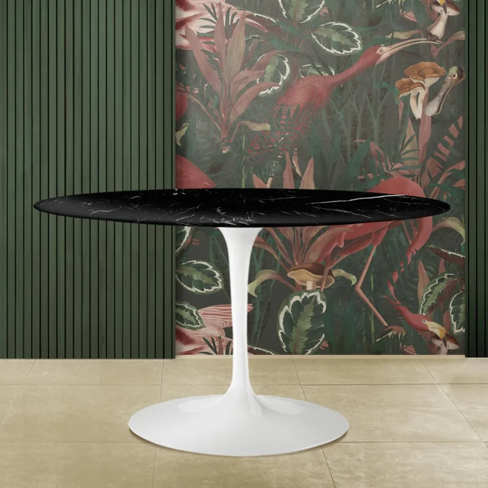 Eero Saarinen Mesa Tulip H 73 Ovalada en Marmol Negro Marquinia Made in Italy - Escarlata viadurini