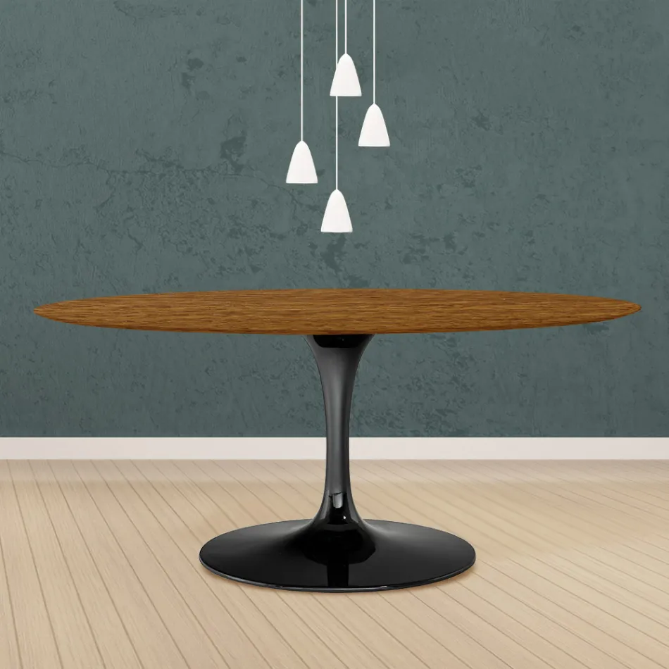 Eero Saarinen Mesa Tulip H 73 Ovalada en Roble Teñido de Nogal Claro Made in Italy - Escarlata viadurini