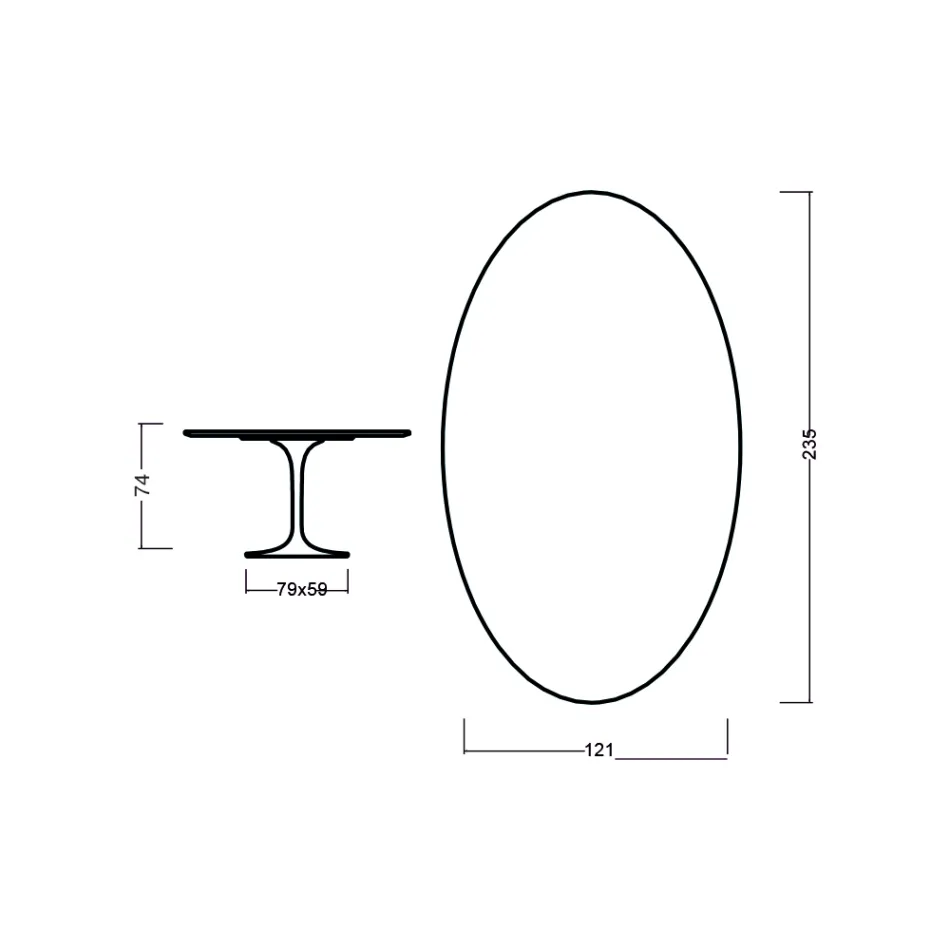Eero Saarinen Mesa Tulip H 73 Ovalada en Roble Teñido Nogal Oscuro Made in Italy - Escarlata viadurini