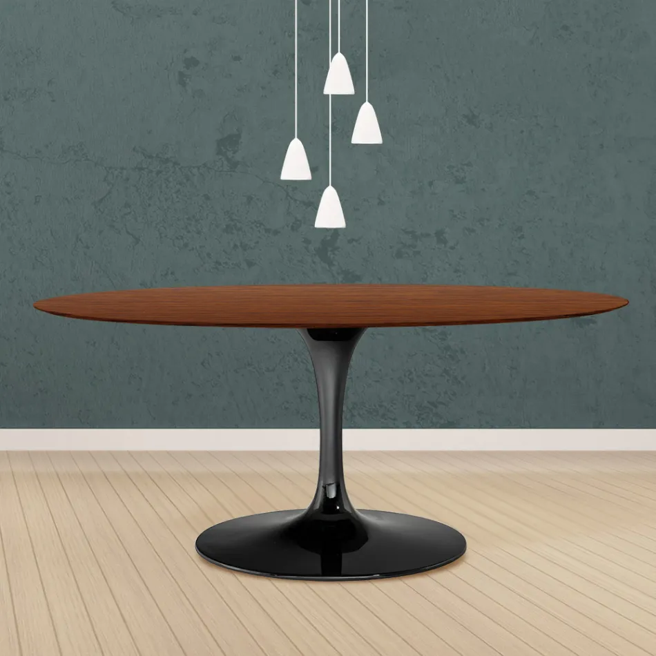 Eero Saarinen Mesa Tulip H 73 Ovalada en Roble Teñido Nogal Oscuro Made in Italy - Escarlata viadurini