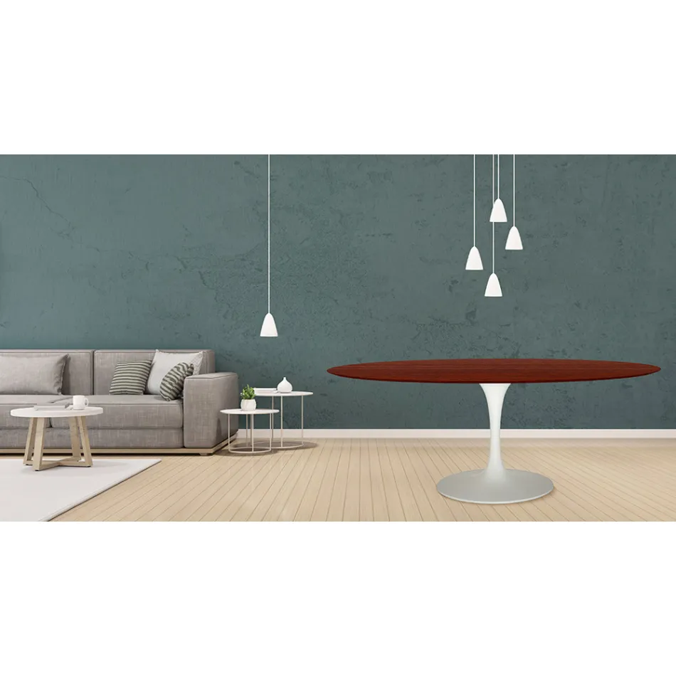 Eero Saarinen Mesa Tulip H 73 Ovalada en Roble Teñido de Palo de Rosa Made in Italy - Escarlata viadurini