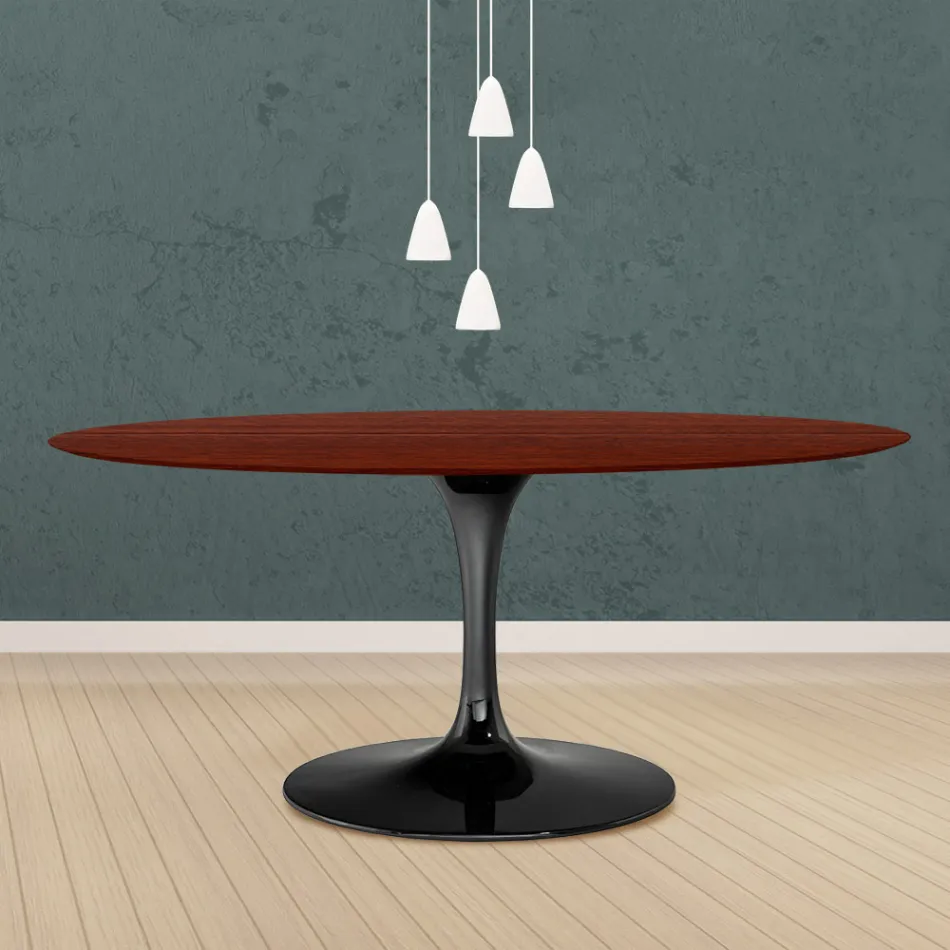 Eero Saarinen Mesa Tulip H 73 Ovalada en Roble Teñido de Palo de Rosa Made in Italy - Escarlata viadurini