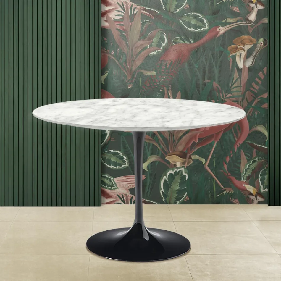 Eero Saarinen Mesa Tulip H 73 Redonda con Tapa de Mármol de Carrara Made in Italy - Escarlata viadurini