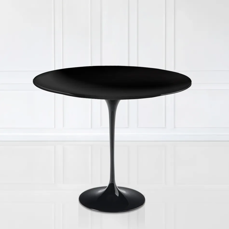 Eero Saarinen H 73 Mesa Tulipán Redonda en Laminado Líquido Negro Made in Italy - Escarlata viadurini
