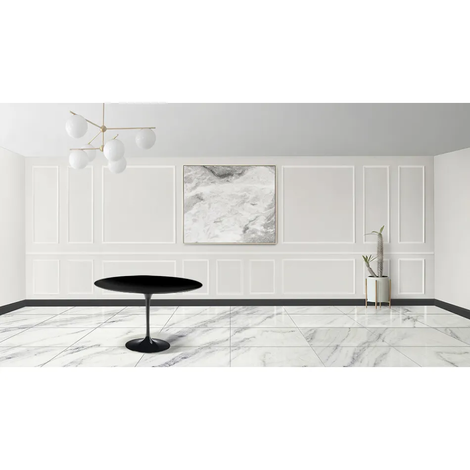 Eero Saarinen H 73 Mesa Tulipán Redonda en Laminado Líquido Negro Made in Italy - Escarlata viadurini