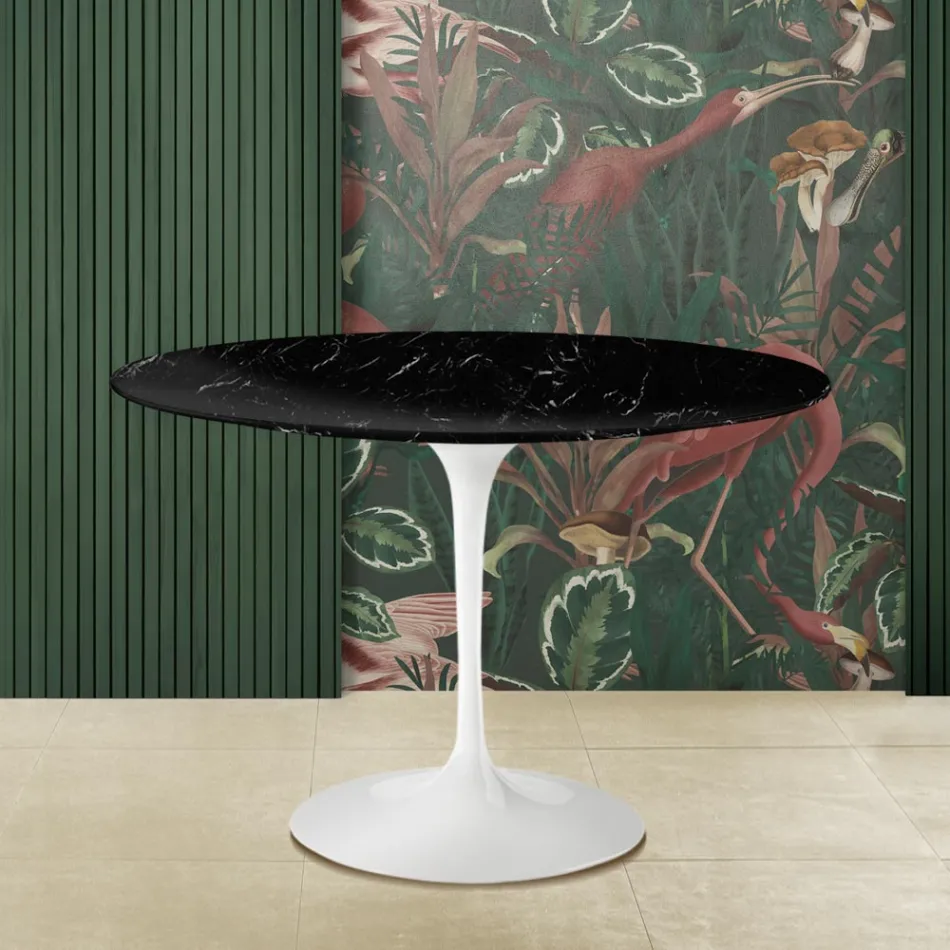 Eero Saarinen Mesa Tulip H 73 Redonda en Mármol Negro Marquinia Made in Italy - Escarlata viadurini