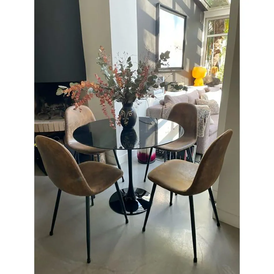 Eero Saarinen Mesa Tulip H 73 Redonda en Mármol Negro Marquinia Made in Italy - Escarlata viadurini