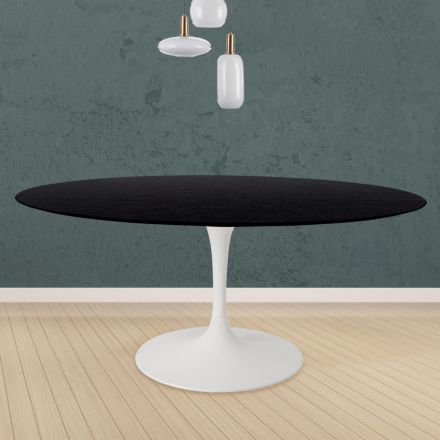 Mesa Tulip Eero Saarinen H 73 Redonda en Roble Teñido de Negro Made in Italy - Escarlata viadurini