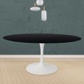 Eero Saarinen Mesa Tulip H 74 Redonda en Roble Teñido de Negro Made in Italy - Escarlata