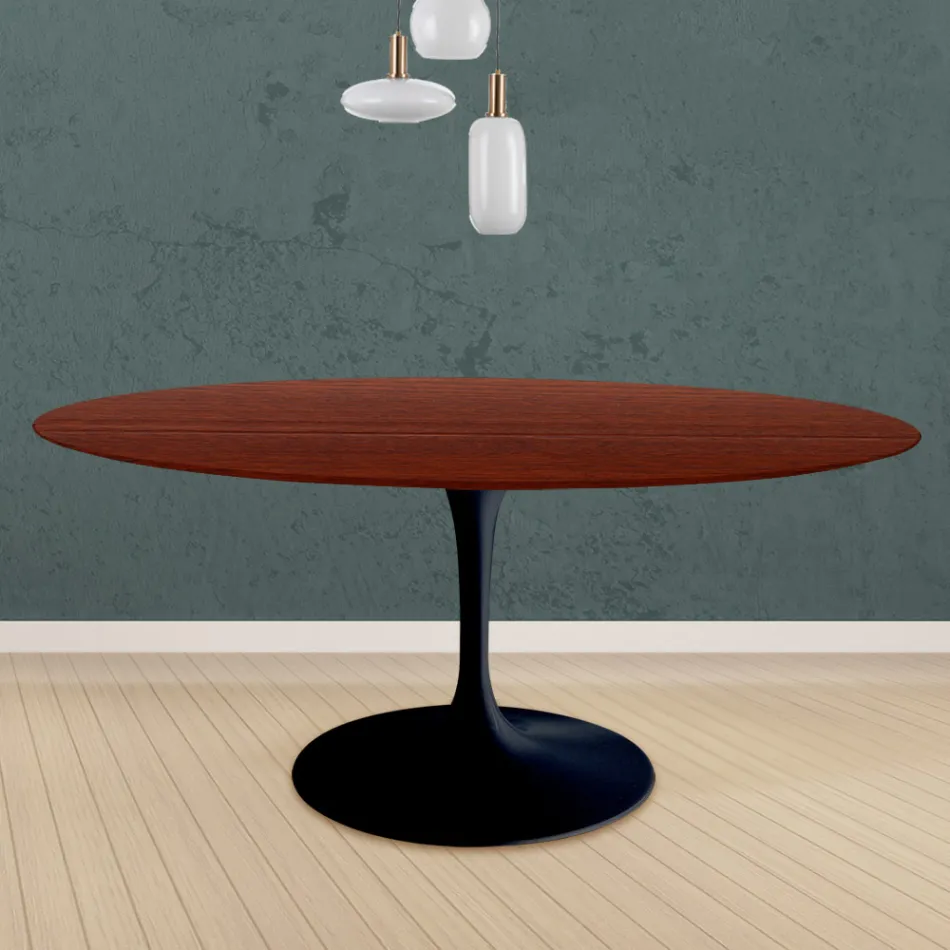 Eero Saarinen Mesa Tulip H 73 Redonda en Roble Teñido de Palo de Rosa Made in Italy - Escarlata viadurini