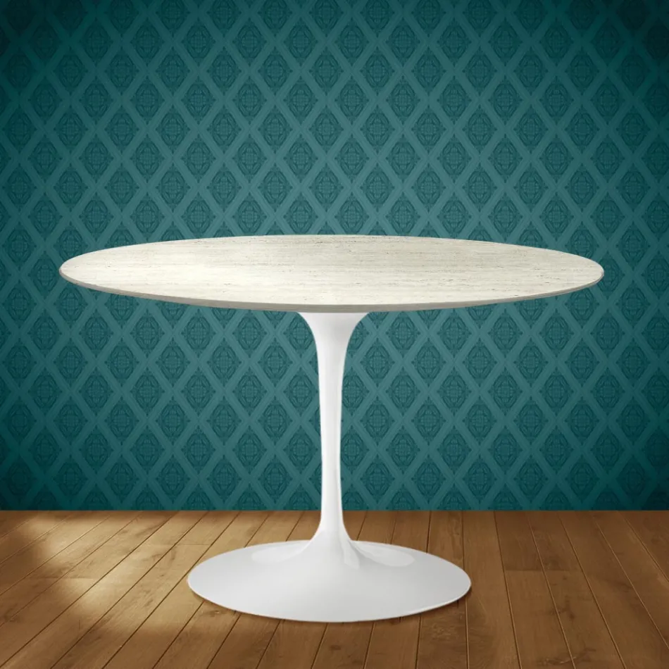 Mesa Tulipán de Eero Saarinen, 74 cm de altura, en cerámica Marmorio, fabricada en Italia - Escarlata viadurini