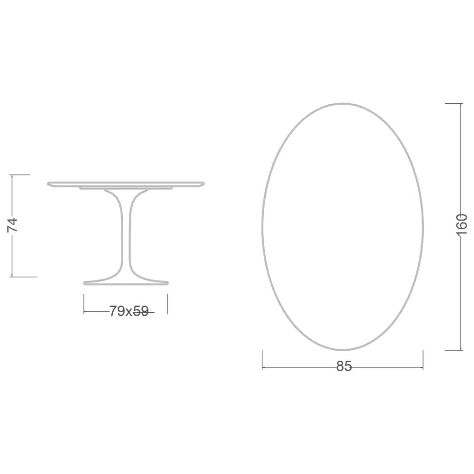 Mesa Tulipán de Eero Saarinen, 74 cm de altura, ovalada, en cerámica Domoos, fabricada en Italia - Escarlata viadurini