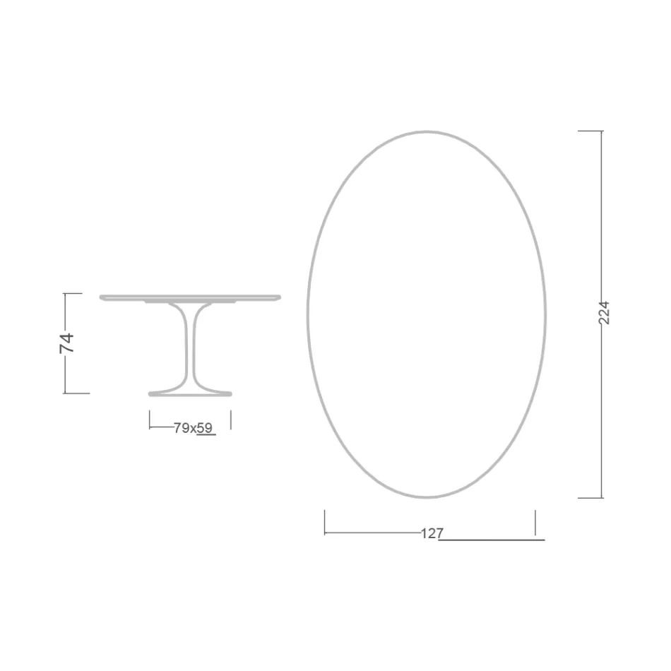 Mesa Tulipán de Eero Saarinen, 74 cm de altura, ovalada, en cerámica Domoos, fabricada en Italia - Escarlata viadurini