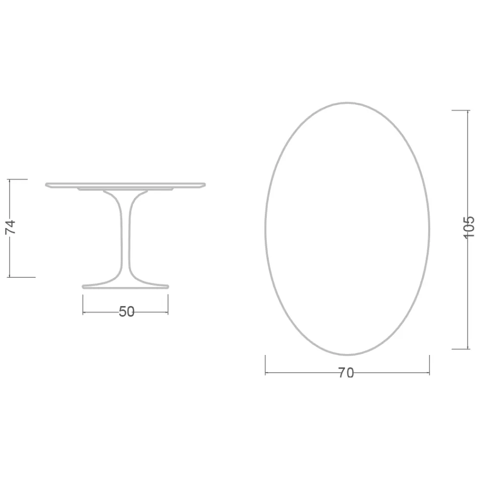 Mesa Tulipán de Eero Saarinen, 74 cm de altura, ovalada, en cerámica Domoos, fabricada en Italia - Escarlata viadurini