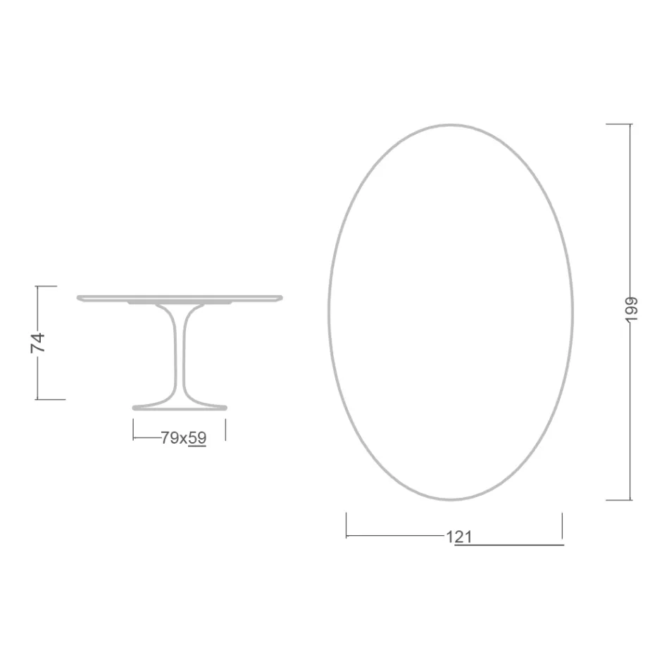 Mesa Tulipán de Eero Saarinen, 74 cm de altura, ovalada, en cerámica Marmorio, fabricada en Italia - Escarlata viadurini