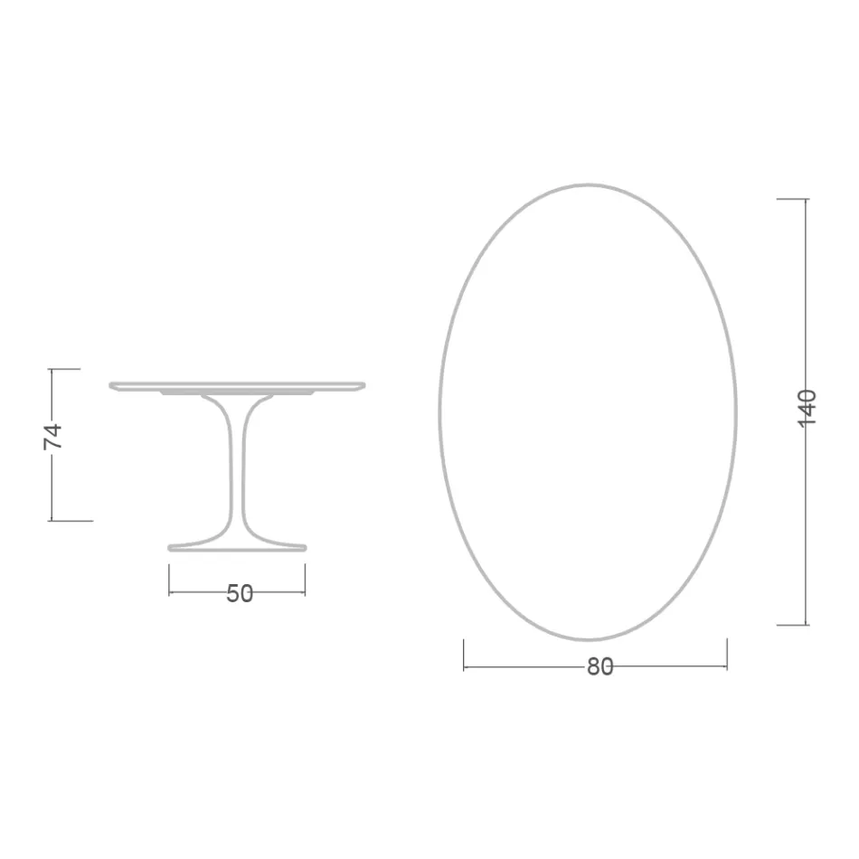 Mesa Tulipán de Eero Saarinen, 74 cm de altura, ovalada, en cerámica Moonè, fabricada en Italia - Escarlata viadurini