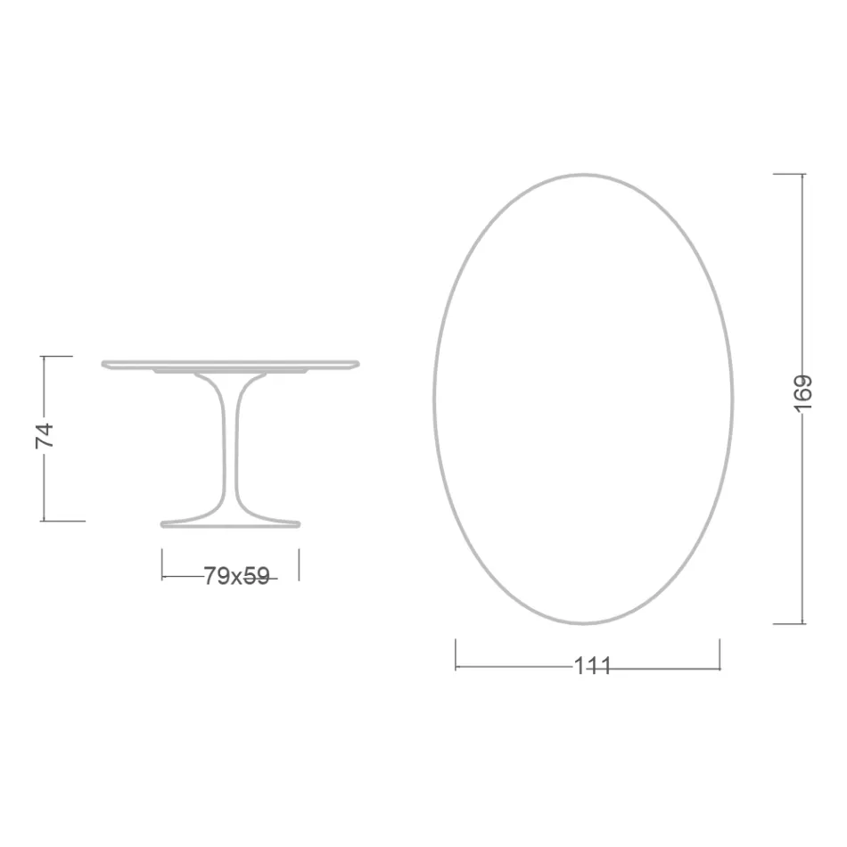 Mesa Tulip Eero Saarinen H 74 Ovalada en Cerámica Noir Desire Made in Italy - Escarlata viadurini