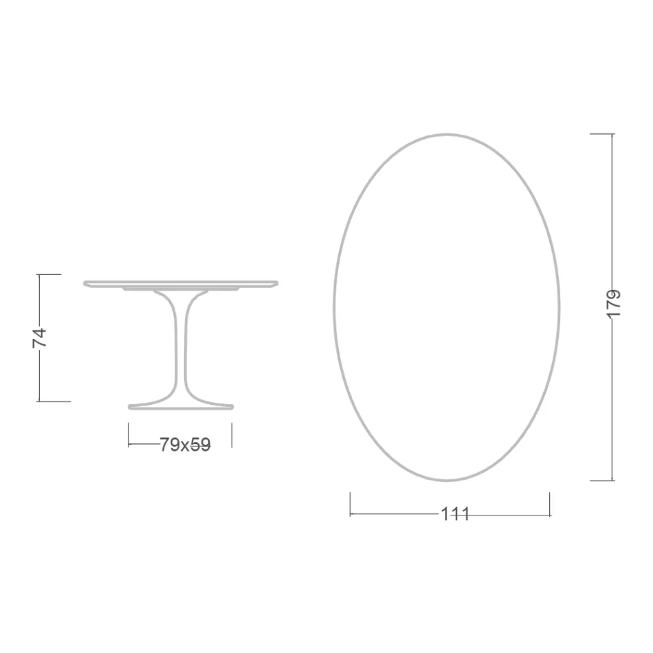 Mesa Tulipán de Eero Saarinen, ovalada, de 74 cm de altura, en cerámica Salina, fabricada en Italia - Escarlata viadurini