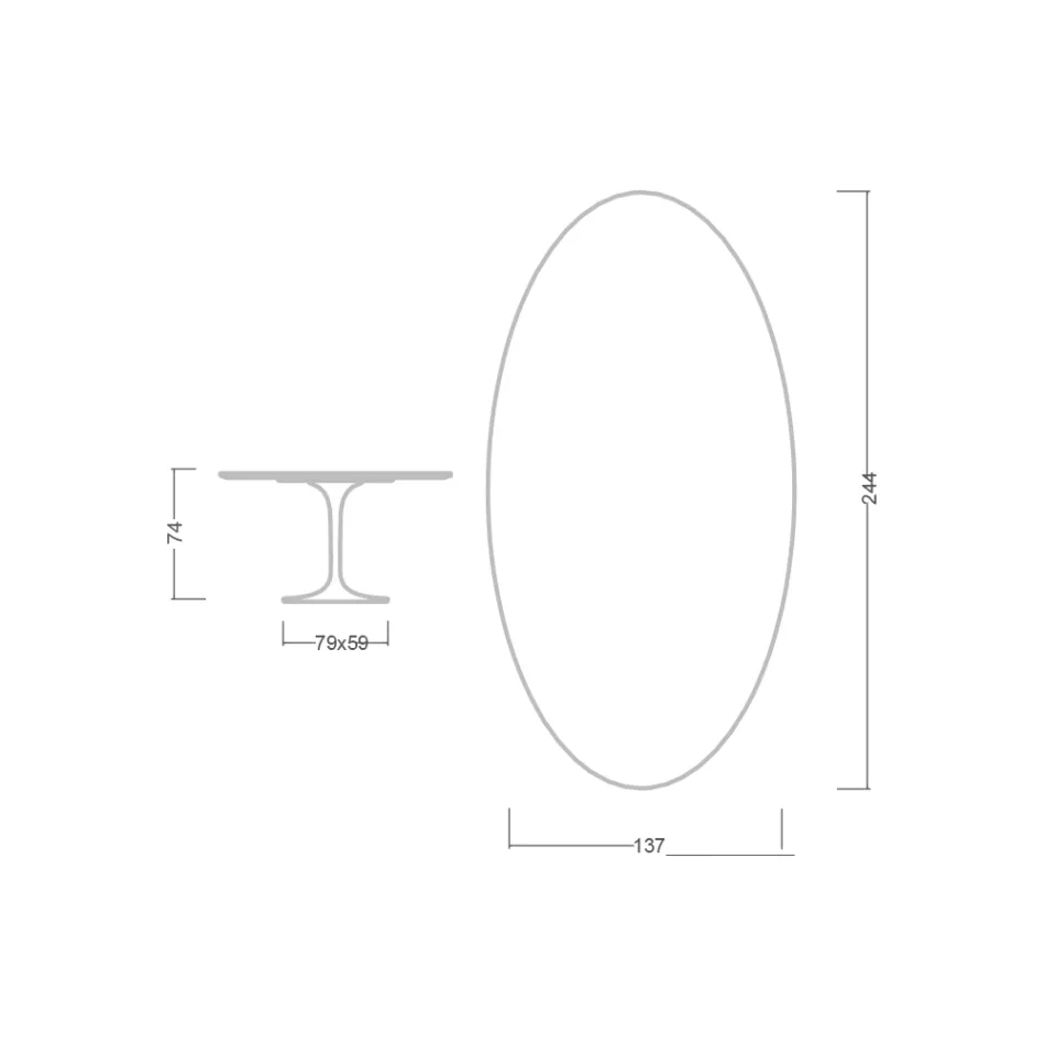 Mesa Tulipán de Eero Saarinen, ovalada, de 74 cm de altura, en cerámica Salina, fabricada en Italia - Escarlata viadurini