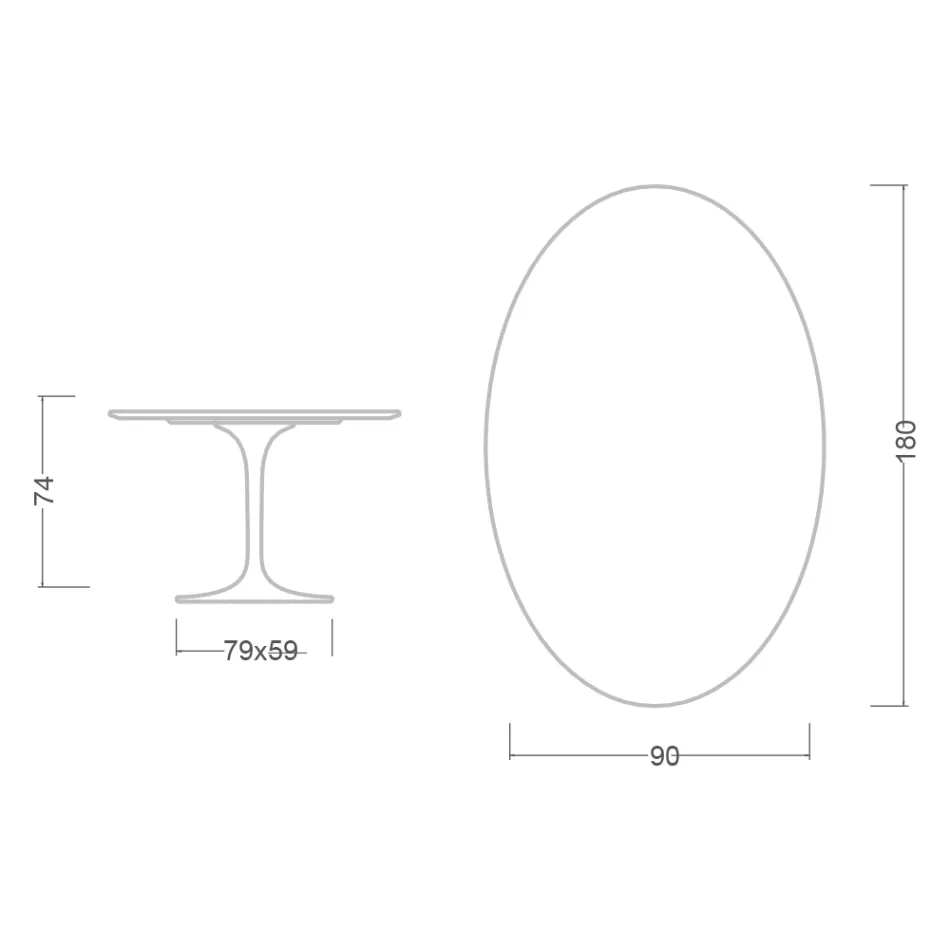 Mesa Tulipán de Eero Saarinen, 74 cm de altura, ovalada, en cerámica Somnia, fabricada en Italia - Escarlata viadurini