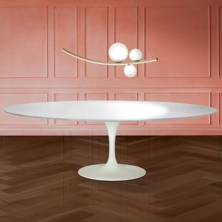 Mesa Tulipán de Eero Saarinen, 74 cm de altura, ovalada, en laminado líquido, fabricada en Italia - Escarlata viadurini
