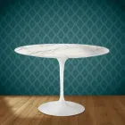 Mesa Tulip de Eero Saarinen, redonda, de 74 cm de altura, en cerámica brillante, fabricada en Italia - Scarlet viadurini