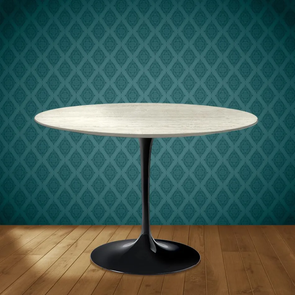 Mesa Tulip de Eero Saarinen, redonda, de 74 cm de altura, en cerámica Marmorio, fabricada en Italia - Escarlata viadurini