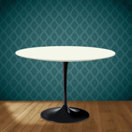 Mesa Tulip de Eero Saarinen, redonda, de 74 cm de altura, en cerámica Moonè, fabricada en Italia - Escarlata viadurini