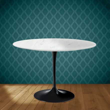 Mesa Tulip de Eero Saarinen, redonda, de 74 cm de altura, en cerámica Salina, fabricada en Italia - Escarlata viadurini