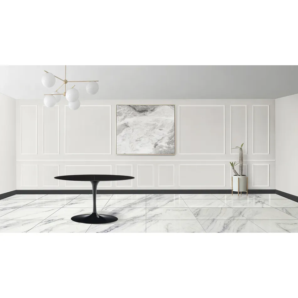 Mesa Tulip Eero Sarinen H 73 Extensible Ovalada en Laminado Líquido Negro - Escarlata viadurini