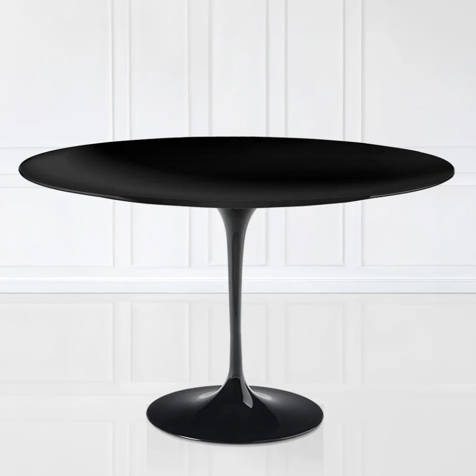 Mesa Tulip Eero Sarinen H 73 Ovalada en Laminado Liquido Negro Made in Italy - Escarlata viadurini