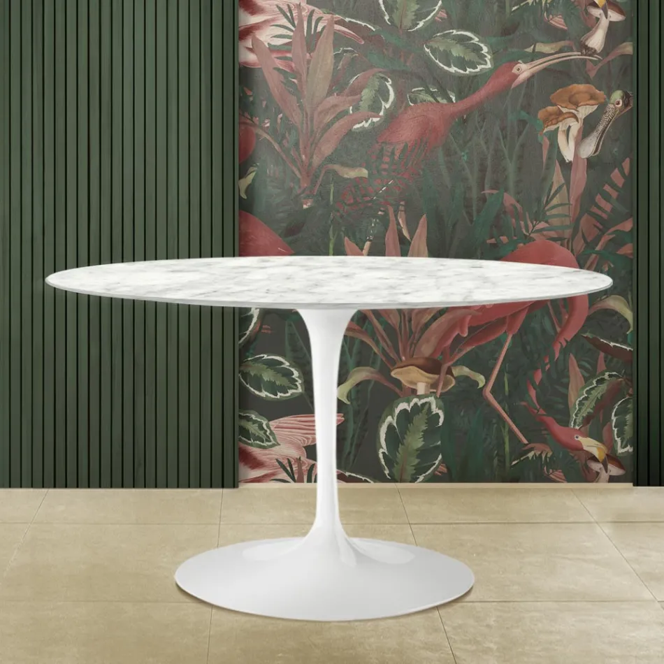 Mesa Tulip Saarinen H 73 con Tapa Ovalada en Mármol de Carrara Made in Italy - Escarlata viadurini