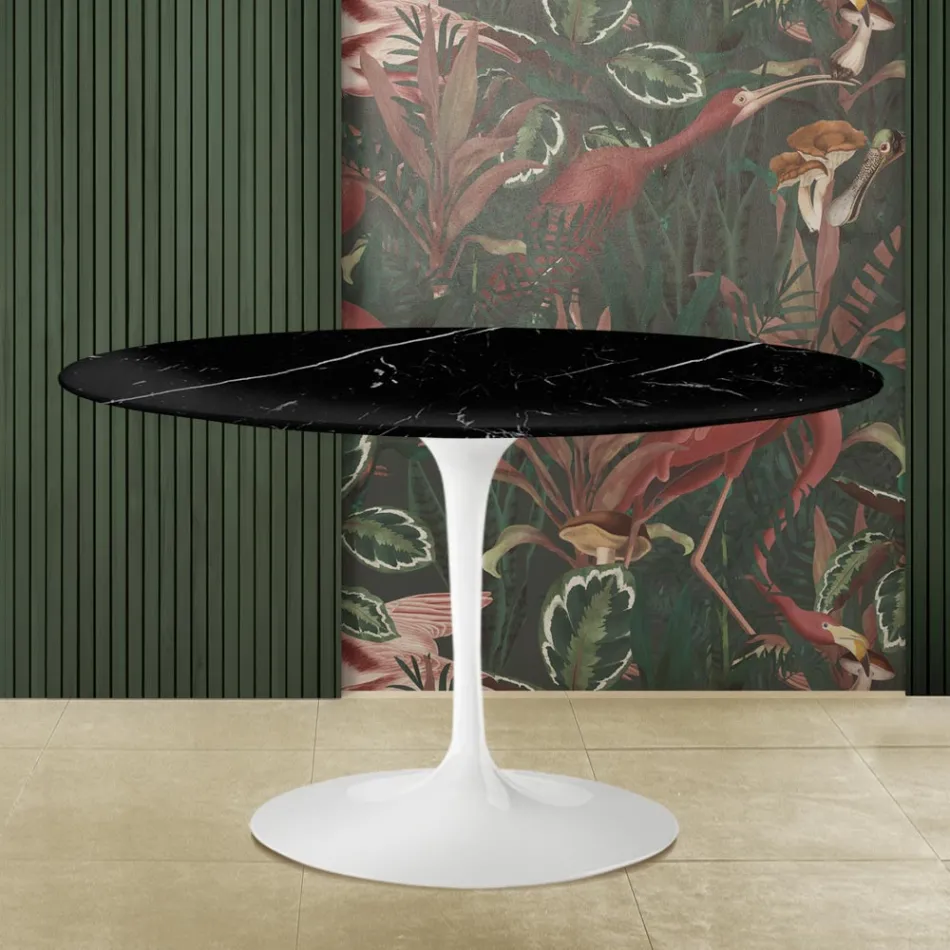 Mesa Tulip Saarinen H 73 con Tapa Redonda en Mármol Marquinia Negro Made in Italy - Escarlata viadurini