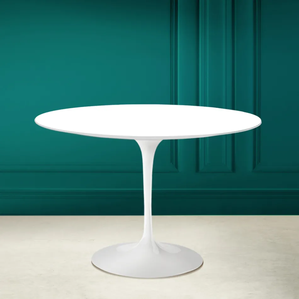 Mesa Tulip Saarinen H 73 Redonda en Cerámica Blanco Absoluto Made in Italy - Escarlata viadurini
