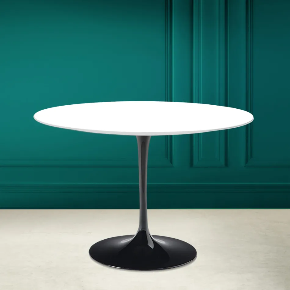Mesa Tulip Saarinen H 73 Redonda en Cerámica Blanco Absoluto Made in Italy - Escarlata viadurini
