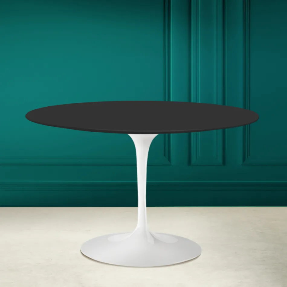 Mesa Tulip Saarinen H 73 Redonda en Cerámica Negra Suave Made in Italy - Escarlata viadurini