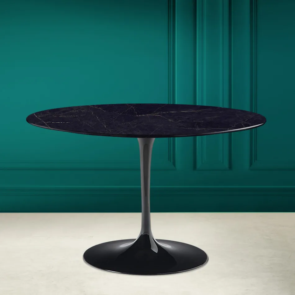 Mesa Tulip Saarinen H 73 Redonda Cerámica Noir Laurent Made in Italy - Escarlata viadurini
