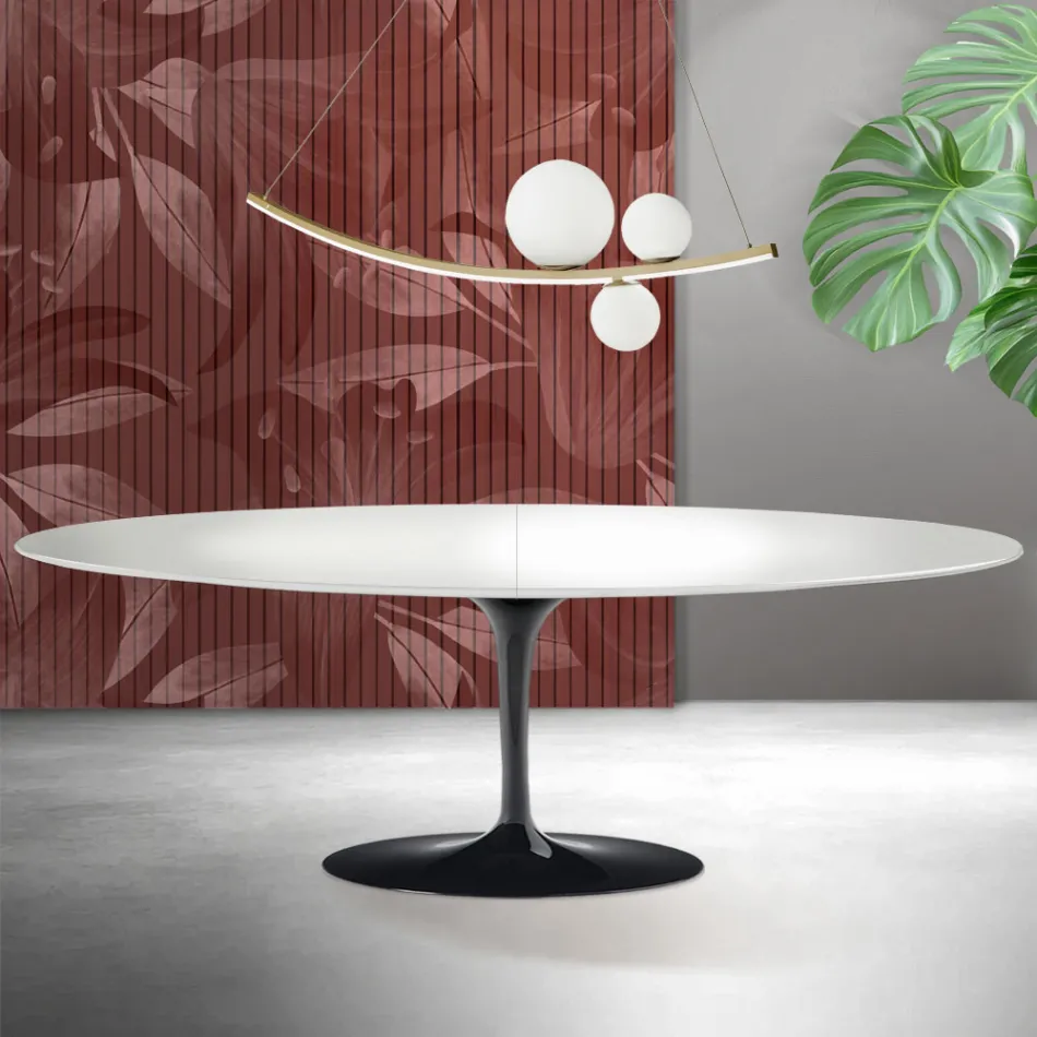 Mesa Tulipán Saarinen, 74 cm de altura, extensible, en cerámica Florim blanca - Escarlata viadurini