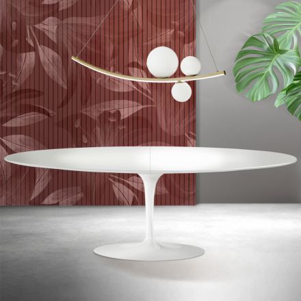Mesa Tulipán Saarinen, 74 cm de altura, extensible, en cerámica Florim blanca - Escarlata viadurini