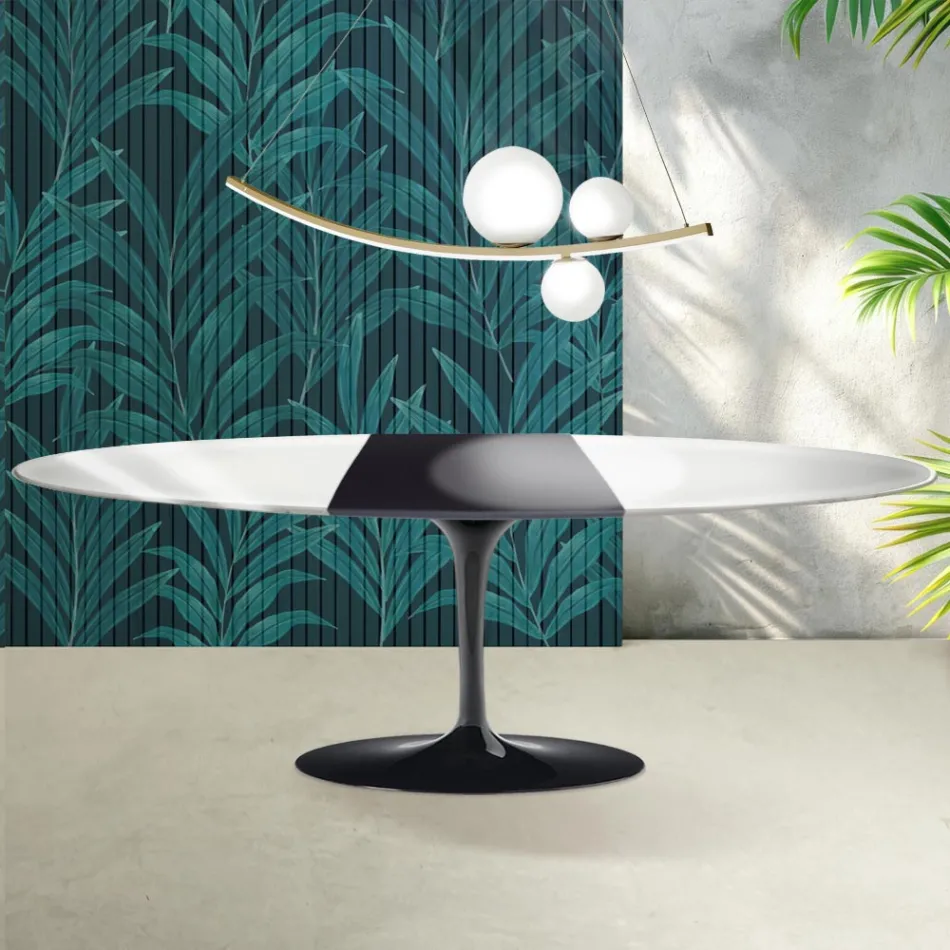 Mesa Tulipán Saarinen, 74 cm de altura, extensible, en cerámica Florim, blanco brillante - Escarlata viadurini
