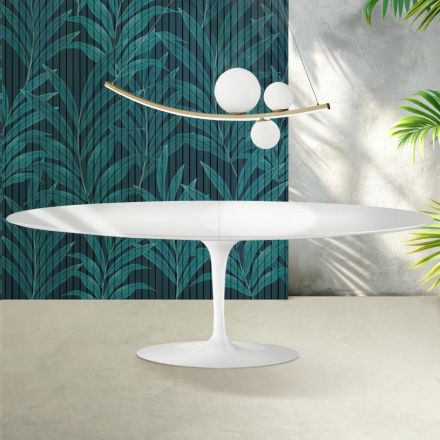 Mesa Tulipán Saarinen, 74 cm de altura, extensible, en cerámica Florim, blanco brillante - Escarlata viadurini