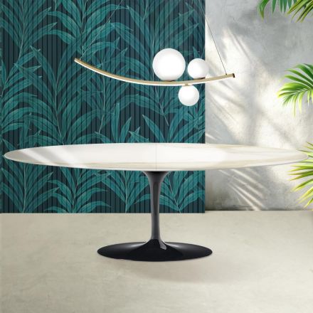 Mesa Tulipán Saarinen, 74 cm de altura, extensible, en cerámica Florim Calacatta Gold Gloss - Escarlata viadurini