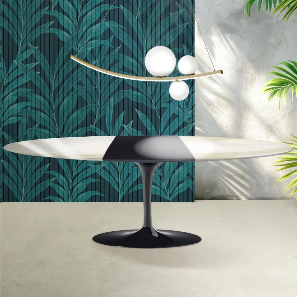 Mesa Tulipán Saarinen, 74 cm de altura, extensible, en cerámica Florim Calacatta Gold Gloss - Escarlata viadurini